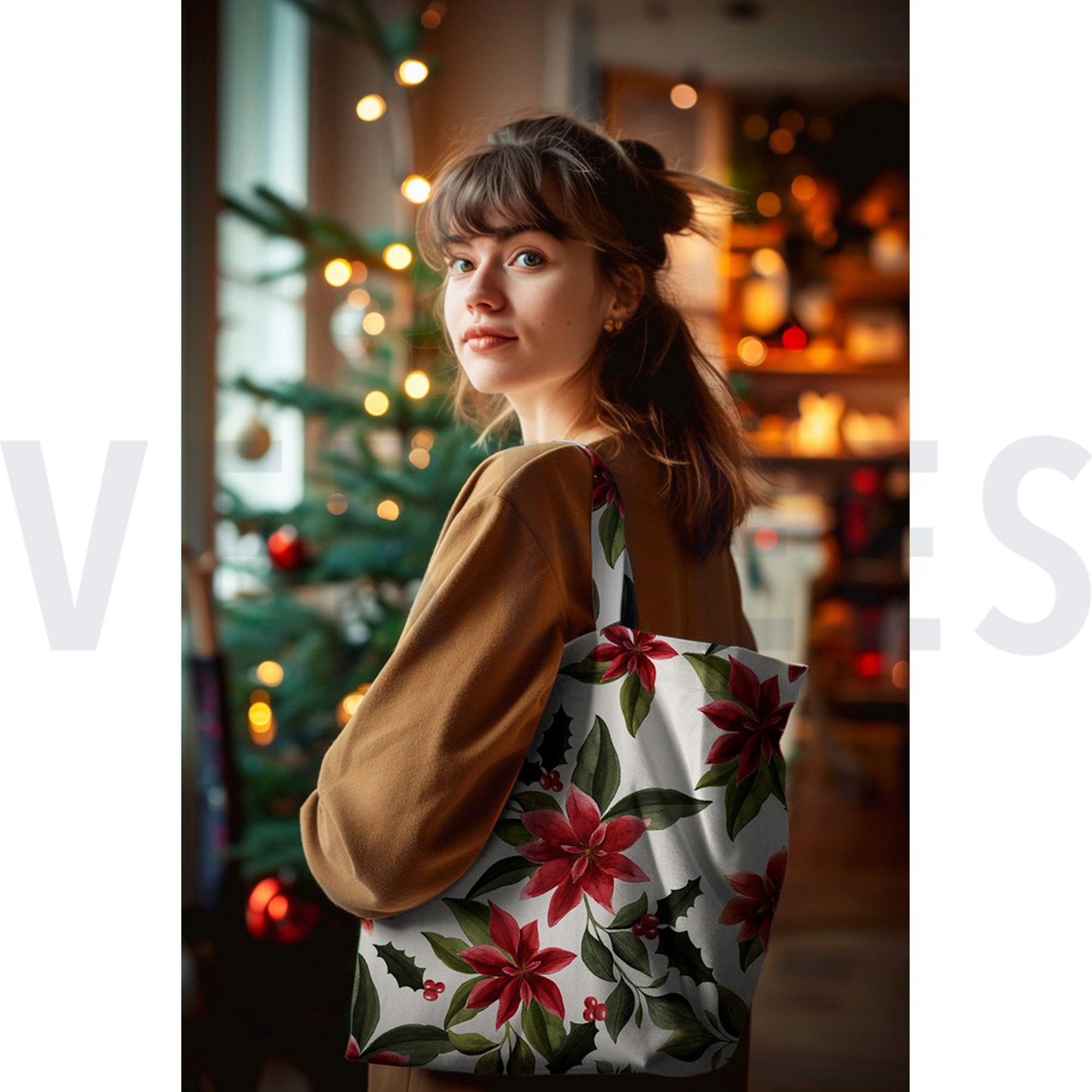 CANVAS DIGITAL CHRISTMAS FLOWERS LINEN LOOK (high resolution) #7