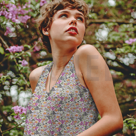 VISCOSE RADIANCE DIGITAAL BLOEMEN GROEN / PAARS #7