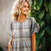 LINEN VISCOSE YARN DYED CHECKS TAUPE (thumbnail) #7
