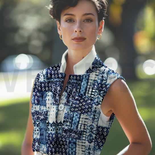 GEWATTEERD VELVET DIGITAAL PATCHWORK MARINEBLAUW #7