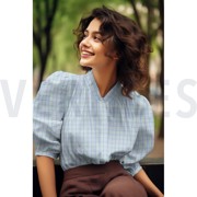 COTTON SEERSUCKER NEON CHECKS LIGHT BLUE / GREEN (thumbnail) #7