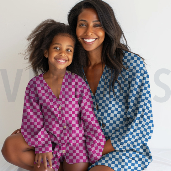 MUSSELIN DOPPELSEITIG KAROS BLAU #7