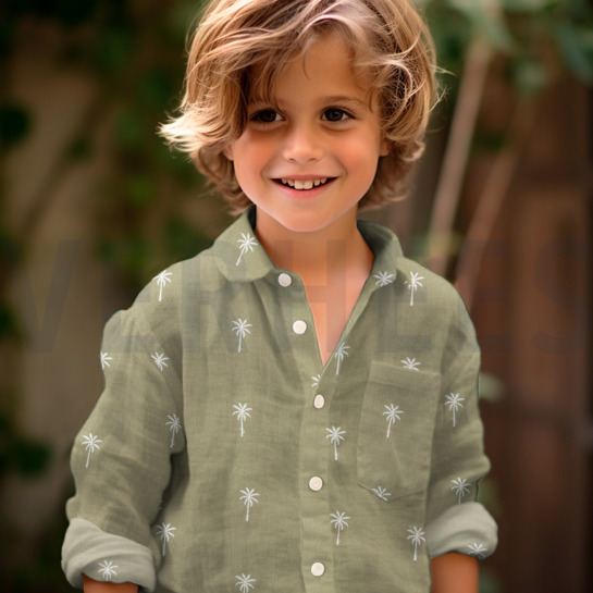 DOUBLE GAUZE EMBROIDERY PALM TREES NATURAL WASHED #7