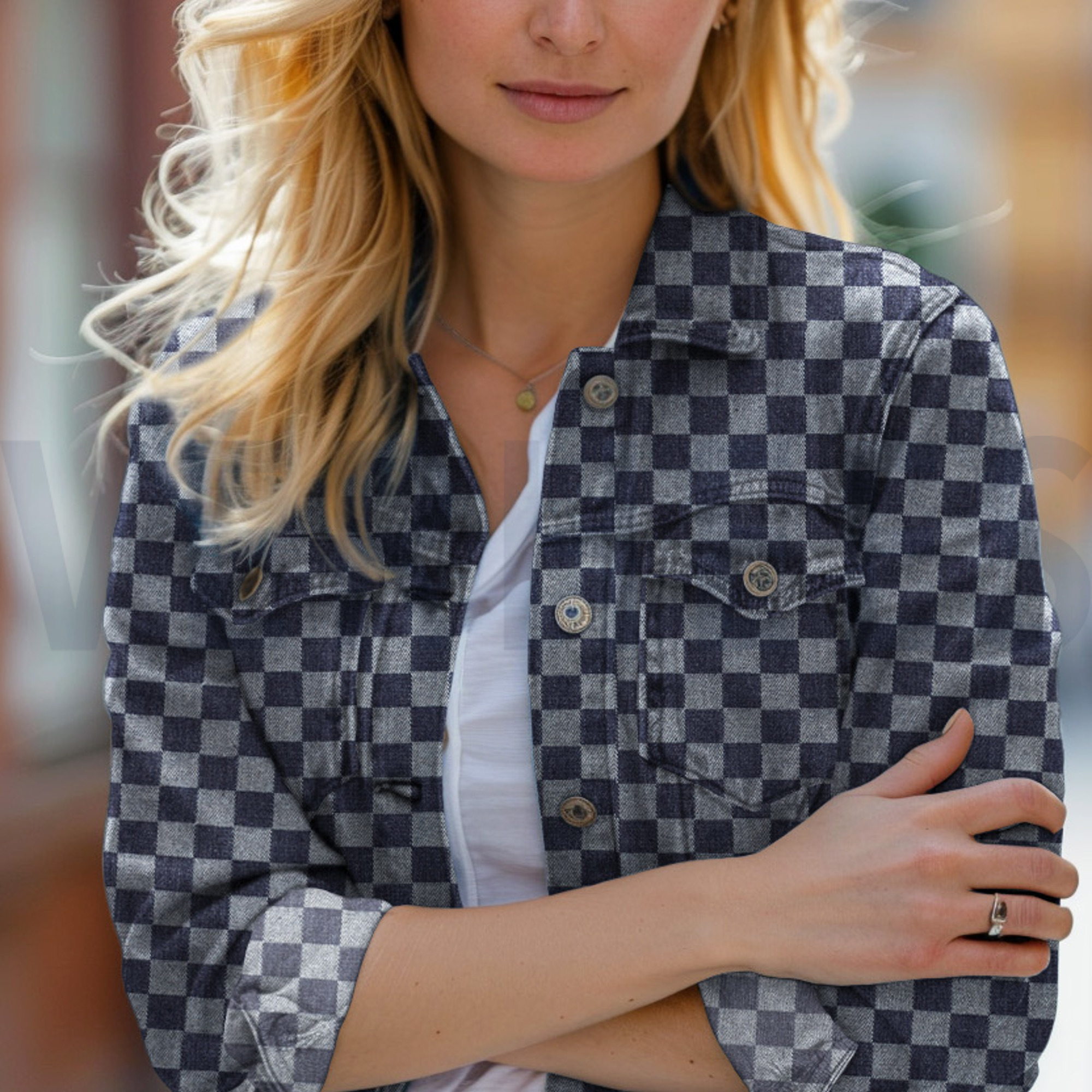DENIM JACQUARD CHECKS JEANS (high resolution) #7