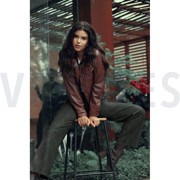 FAUX LEATHER SHINY STRETCH BROWN (thumbnail) #7