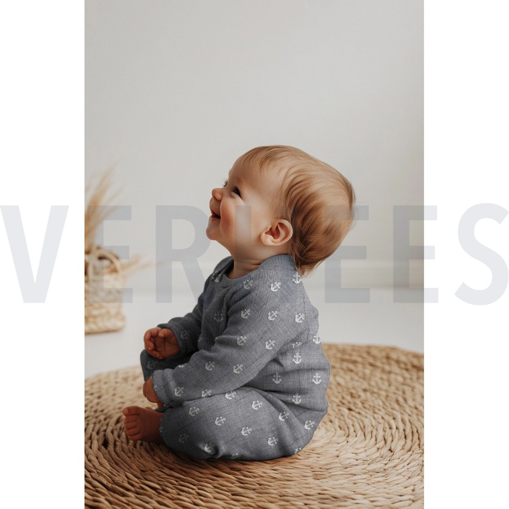DOUBLE GAUZE JACQUARD ANCHOR 2-SIDED NAVY #7