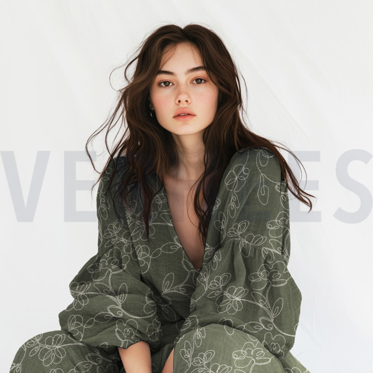 DOUBLE GAUZE EMBROIDERY BLOEMEN MARINEBLAUW #7