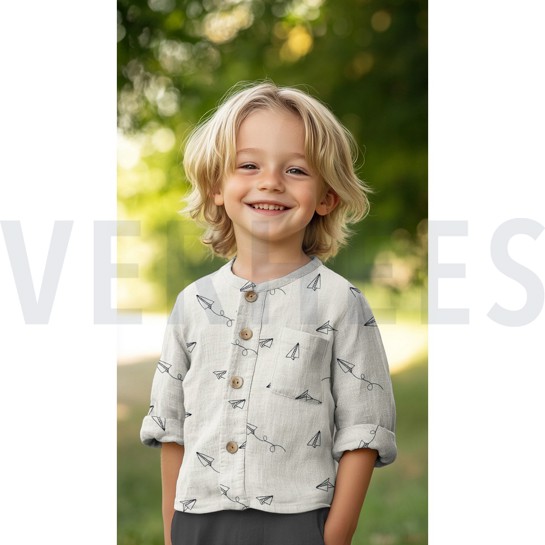 DOUBLE GAUZE EMBROIDERY PAPER PLANES NATURAL #7