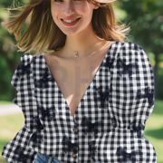 COTTON YARN DYED CHECKS TULE FLOWERS NAVY (thumbnail) #7
