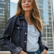 DENIM JACQUARD DISSTRESSED STRIPES INDIGO (thumbnail) #7