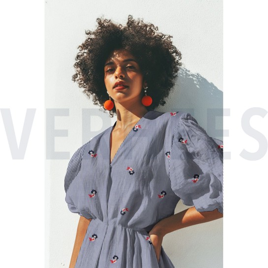 COTTON STRIPES EMBROIDERY FLOWERS BLUE #7