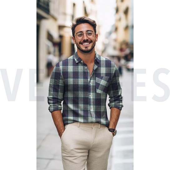 LINEN VISCOSE YARN DYED CHECKS GREEN #7