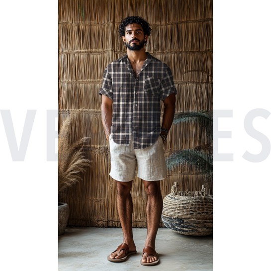 LINEN VISCOSE YARN DYED CHECKS BROWN #7