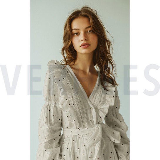 LINEN VISCOSE FOIL HEARTS ECRU #7