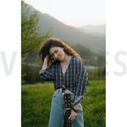 DOUBLE GAUZE MELANGE DOUBLE SIDED CHECK NAVY MELANGE (thumbnail) #7