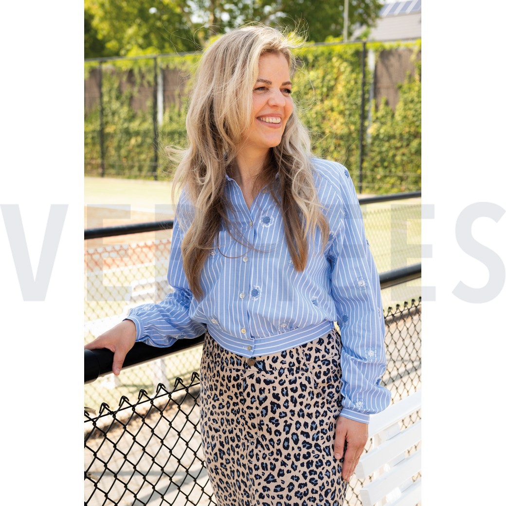 COTTON STRIPES SEQUINS FLOWERS BLUE #7