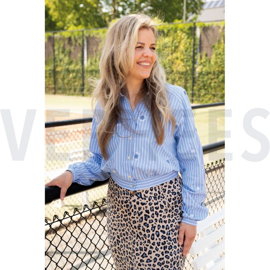 COTTON STRIPES SEQUINS FLOWERS BLUE #7