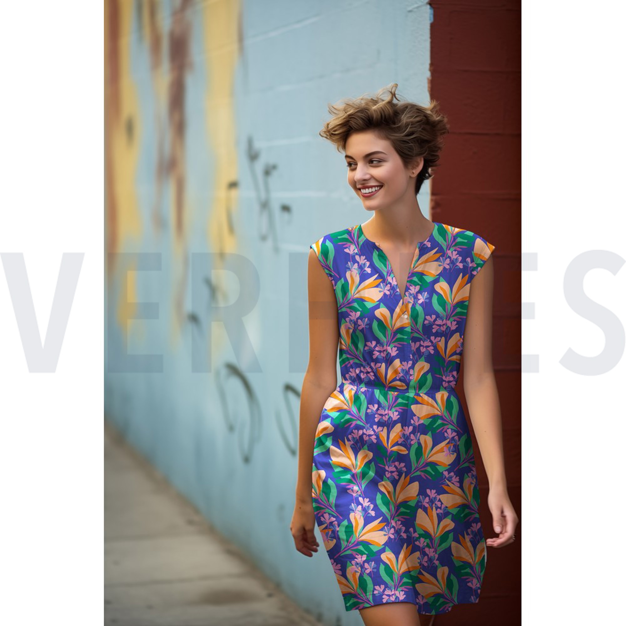 ROSELLA STRETCH SPRING GARDEN NERIDA HANSEN ROYAL BLUE / APRICOT (high resolution) #7