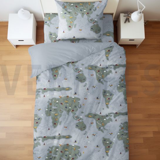 BAUMWOLLE POPELINE DIGITAL ABENTEUERKARTE HELLBLAU #7