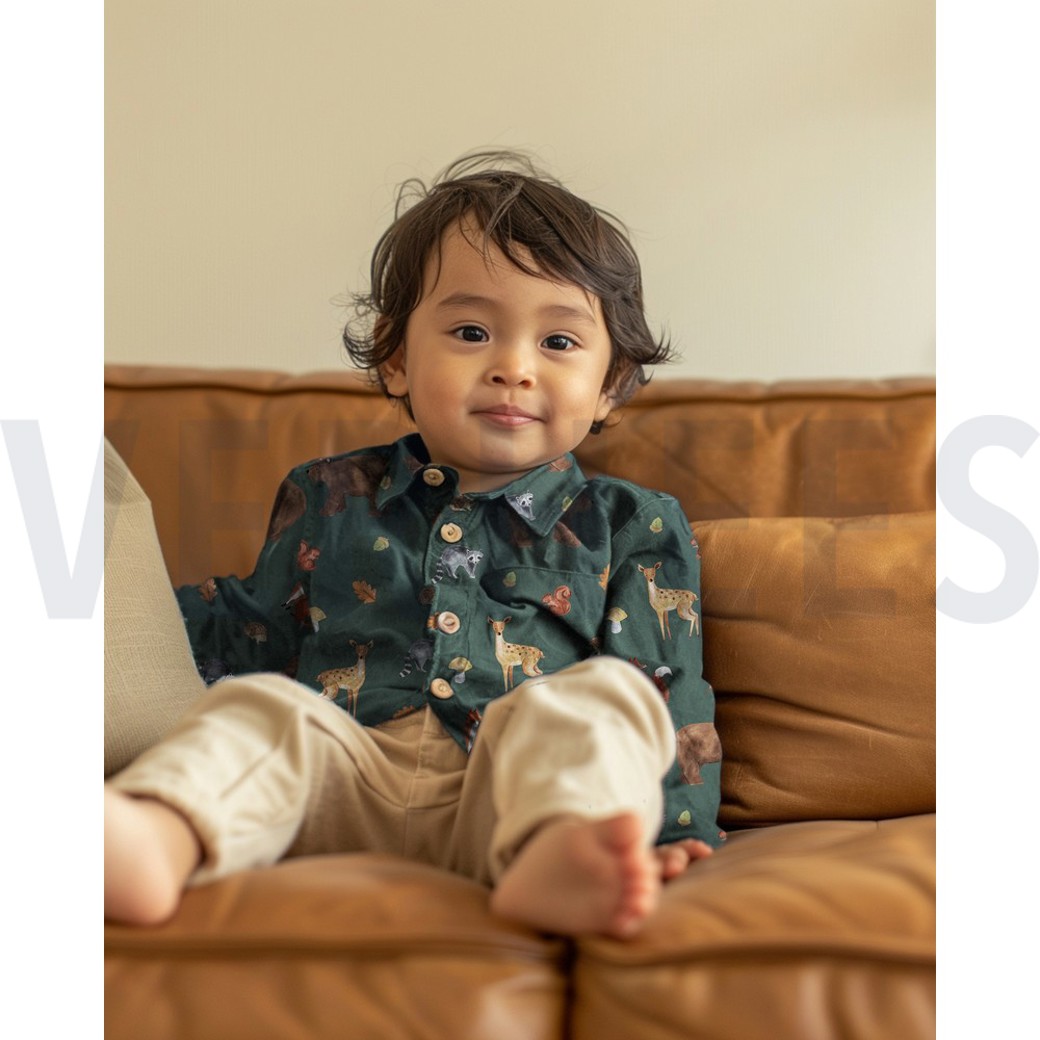 FINE POPLIN DIGITAL FOREST ANIMALS NAVY #7