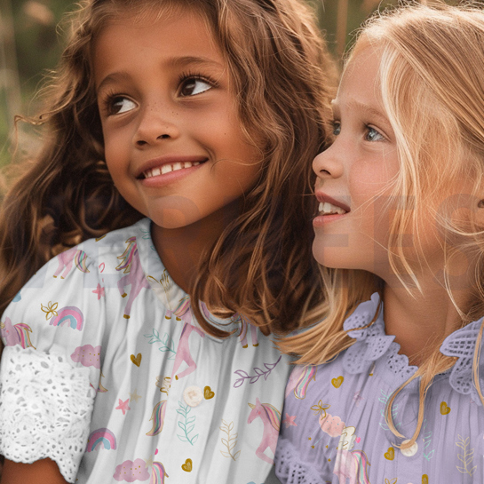 BAUMWOLLE POPELINE DIGITAL EINHÖRNER HELLBLAU #7