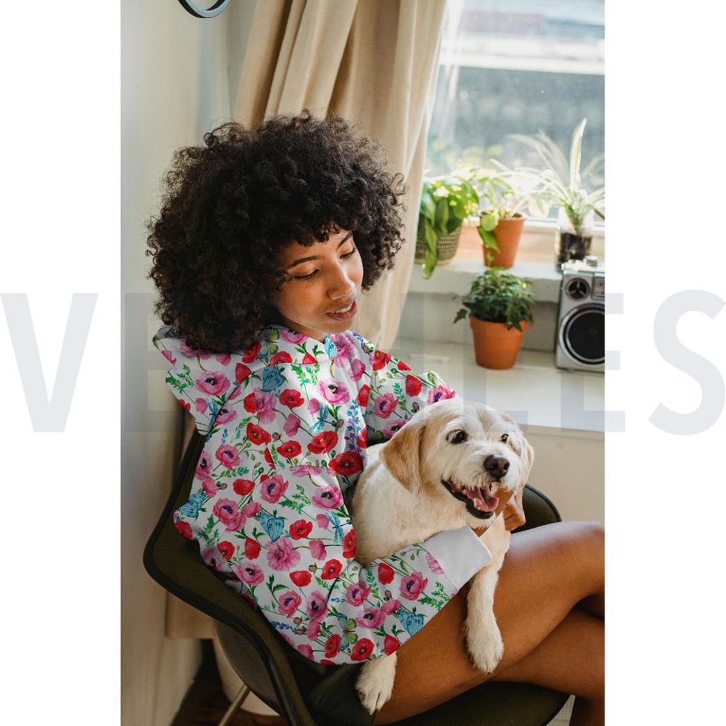 FRENCH TERRY DIGITAL FLOWERS WHITE #7