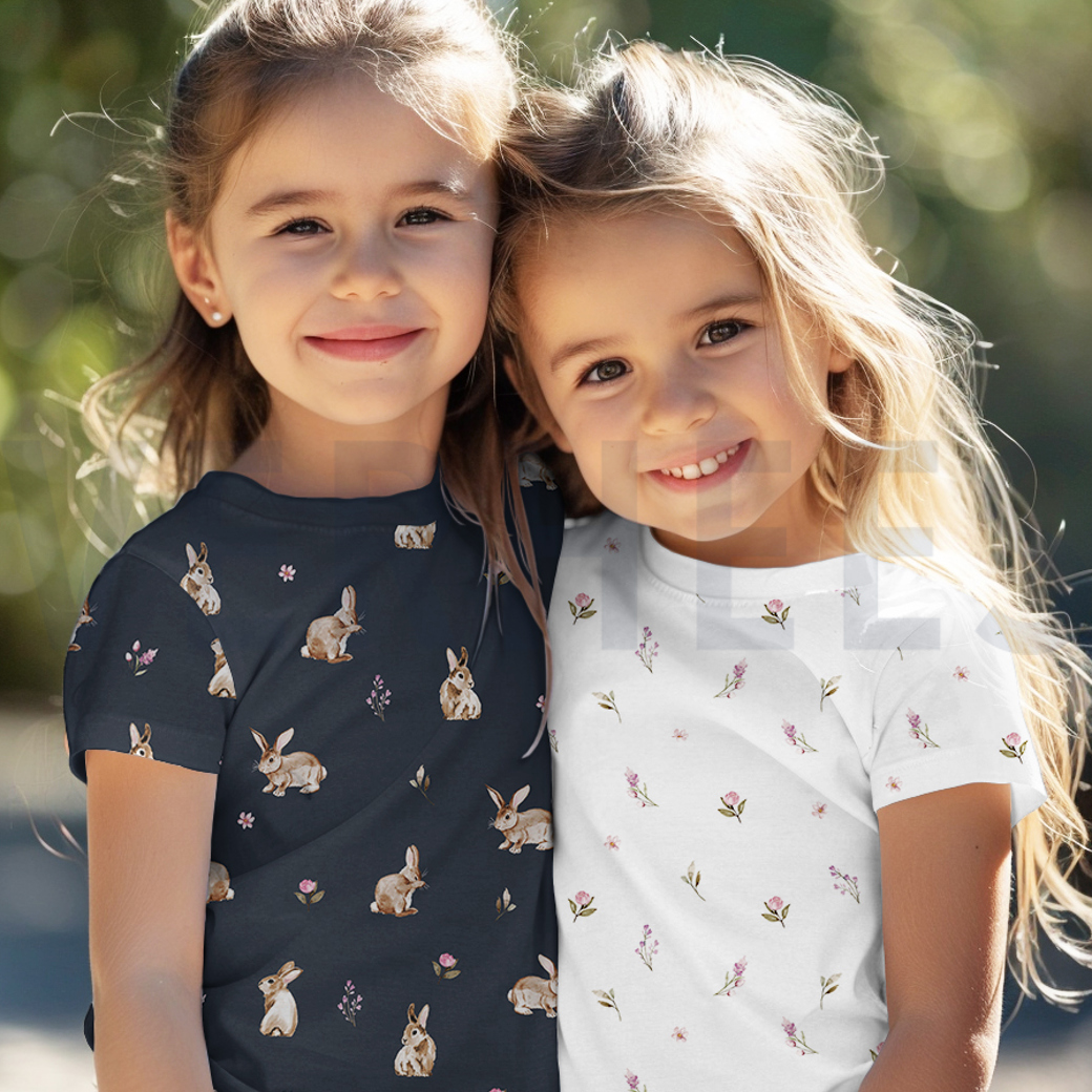 JERSEY DIGITAL RABBITS AND FLOWERS WHITE #7