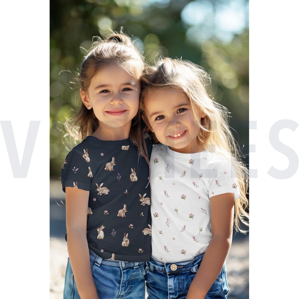 JERSEY DIGITAL RABBITS AND FLOWERS NAVY #7