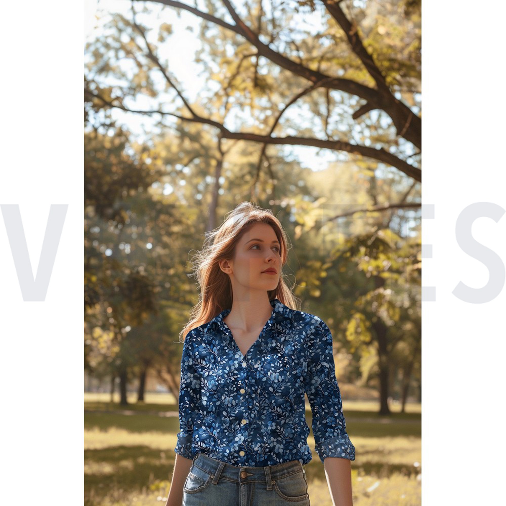 FINE POPLIN DIGITAL LEAVES COBALT (high resolution) #7
