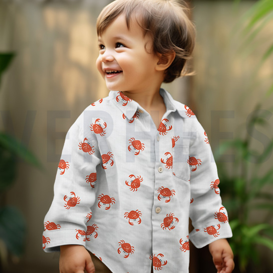 DOUBLE GAUZE GOTS CRABS LIGHT BLUE #7