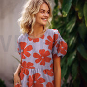 LINEN VISCOSE FLOWERS LIGHT PINK (thumbnail) #7