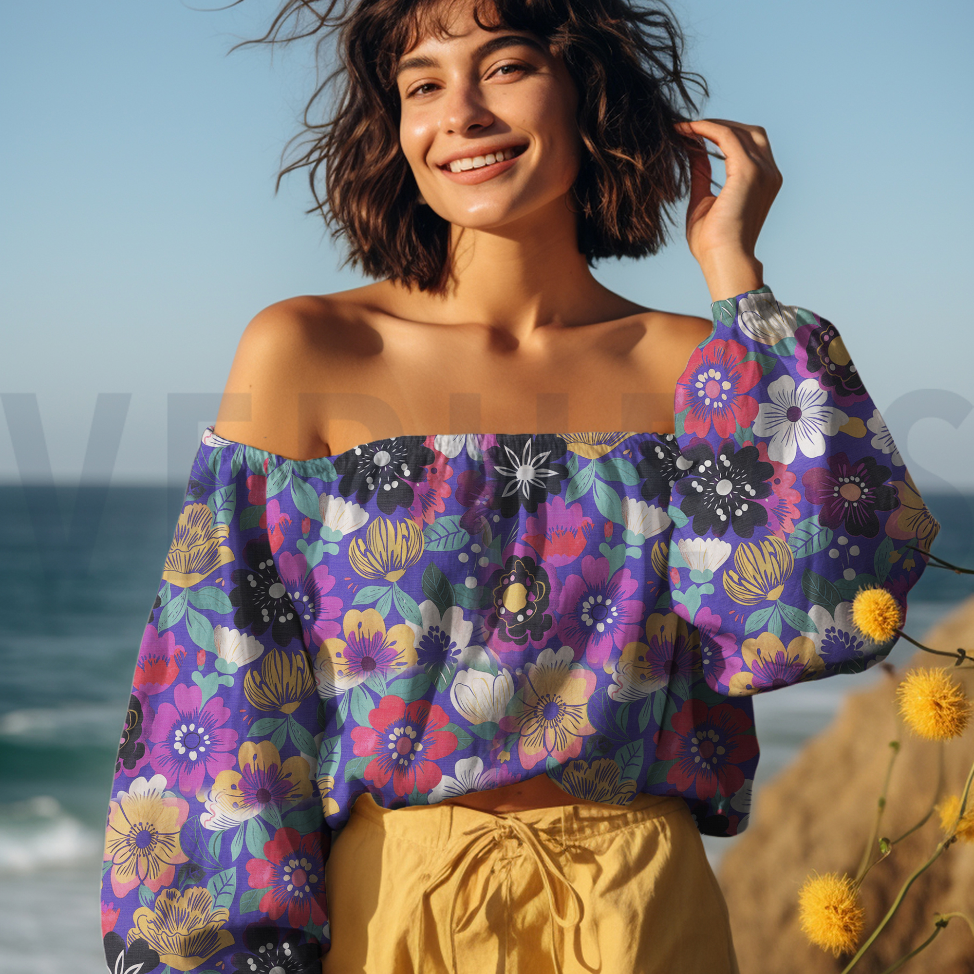 COTTON VOILE DIGITAL FLOWERS COBALT (high resolution) #7
