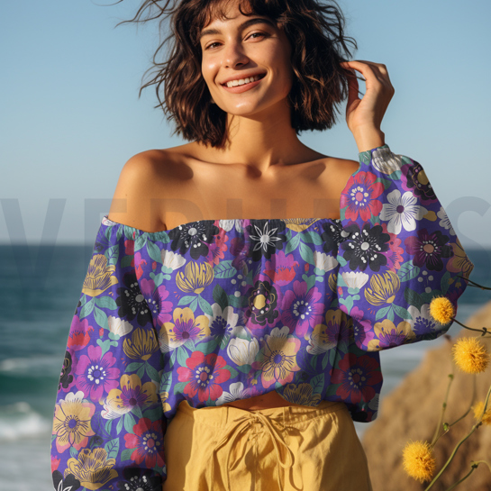 COTTON VOILE DIGITAL FLOWERS COBALT #7