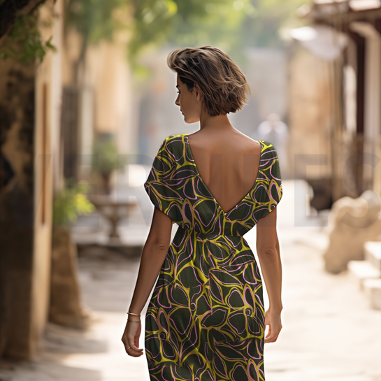 VISCOSE ROSELLA STRETCH ABSTRACT FLOWERS DARK GREEN #7