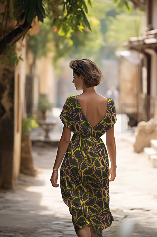 VISCOSE ROSELLA STRETCH ABSTRACT FLOWERS DARK GREEN #7