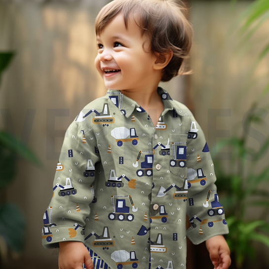 BAUMWOLLE POPELINE FAHRZEUGE ARMEEGRÜN #7