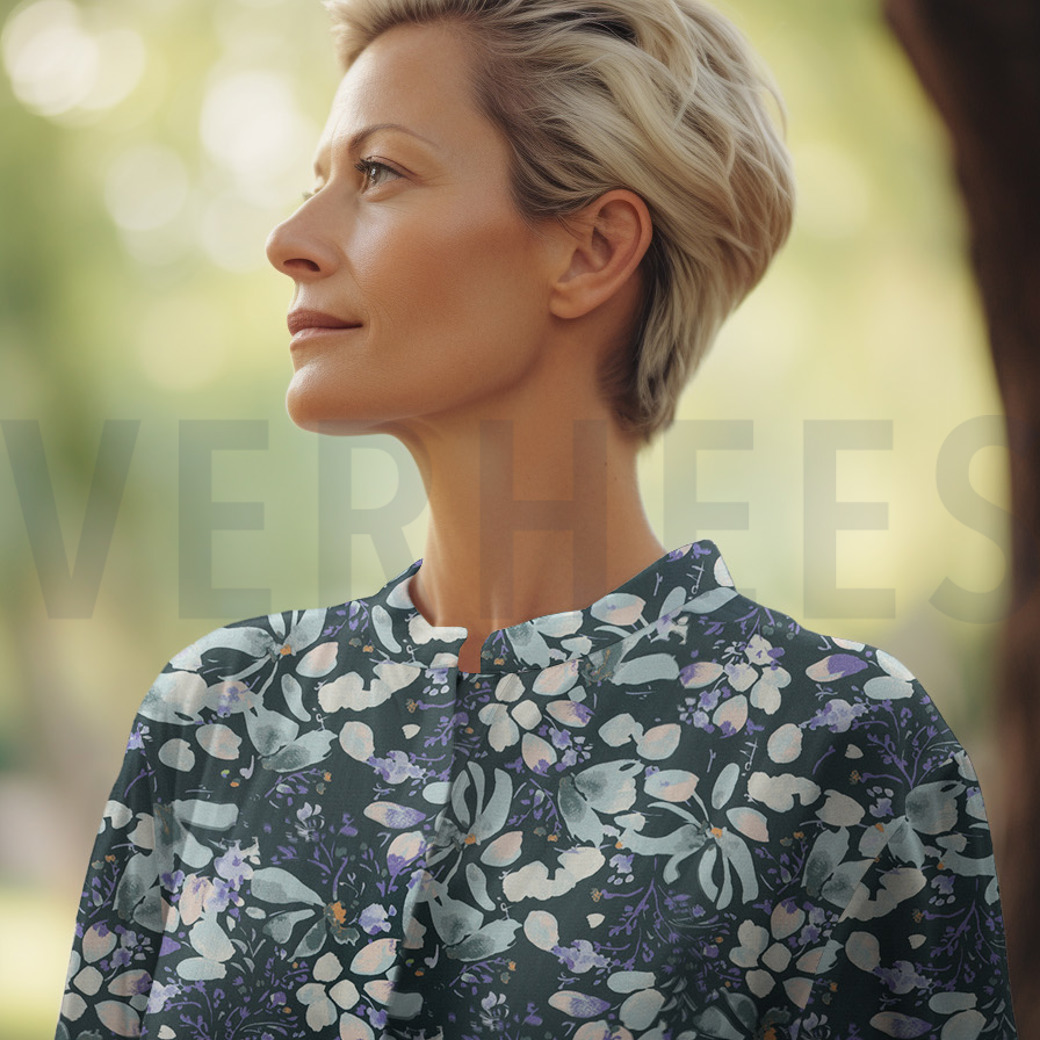 VISCOSE POPLIN STRETCH DIGITAL FLOWERS PETROL #7