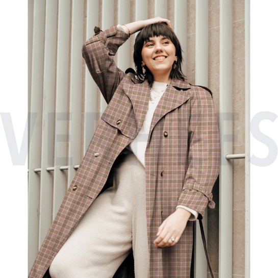 GEBORSTELDE MANTELSTOF RUITEN ZAND / LICHTROZE #7