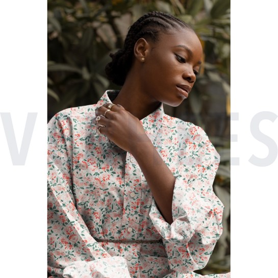 VISCOSE RADIANCE DIGITAAL BLOEMEN ÉCRU / KORAAL #7