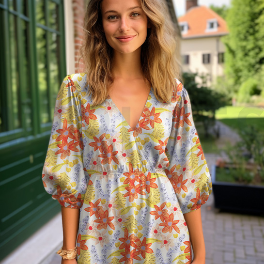 VISKOSE RADIANCE DIGITAL BLUMEN GEBROCHEN WEISS #7