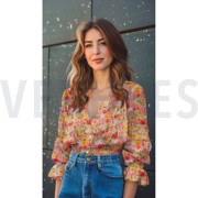 DOUBLE GAUZE DIGITAL FLOWERS PEACH (thumbnail) #7