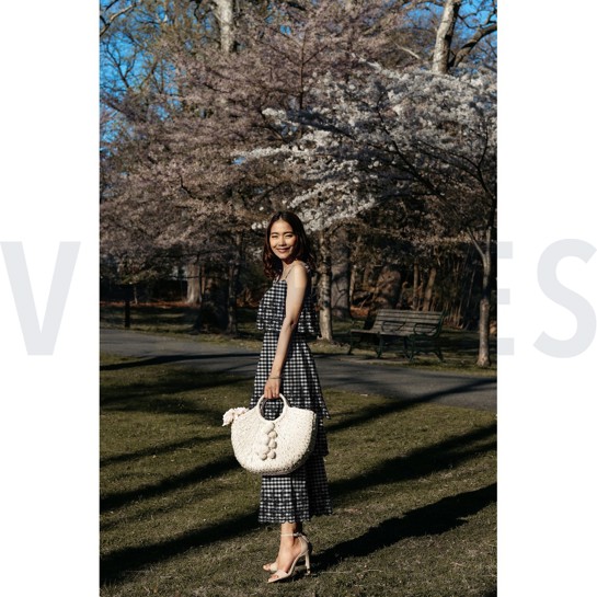 COTTON CHECKS ONE-SIDE BORDER ONE-SIDE SCALLOP BLACK/ WHITE #7