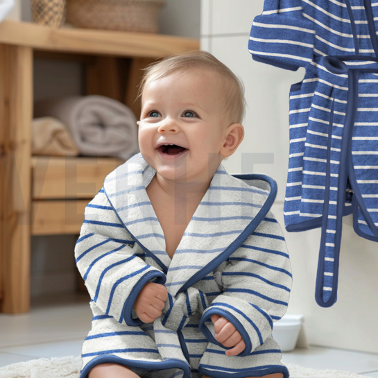 BAUMWOLLE FROTTEE GARNGEFÄRBT STREIFEN DUNKELBLAU #7