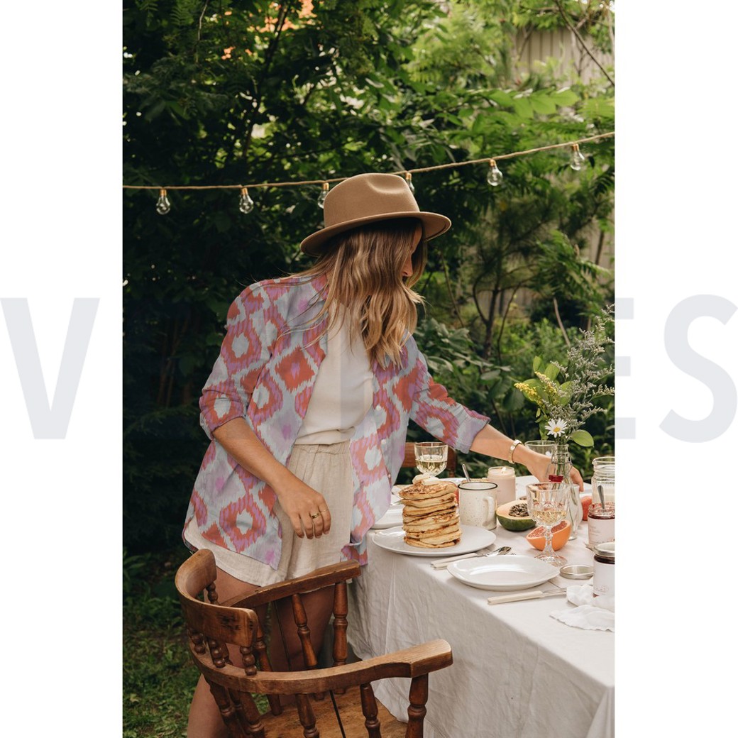 COTTON VOILE DIGITAL IKAT PINK ORANGE #7