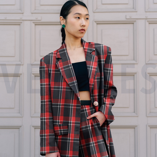 GEBÜRSTETER MANTELSTOFF GARNGEFÄRBT MARINEBLAU / ROT #7