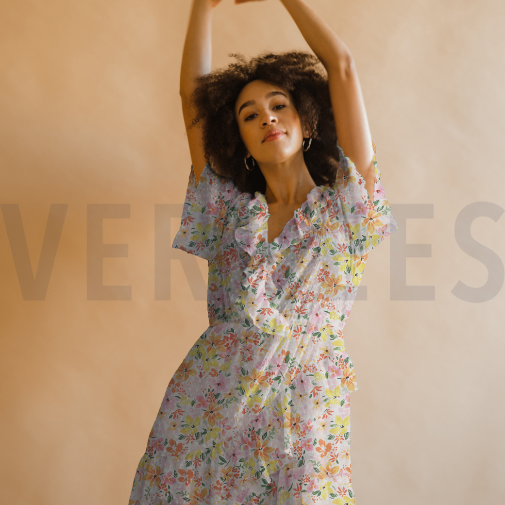 VISCOSE DOBBY DIGITAL FLOWERS WHITE #7