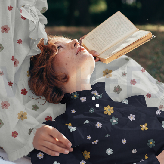 KATOEN VOILE EMBROIDERY BLOEMEN ZAND #7