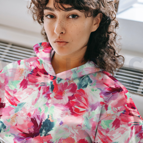 FRENCH TERRY DIGITAL FLOWERS FUCHSIA #7