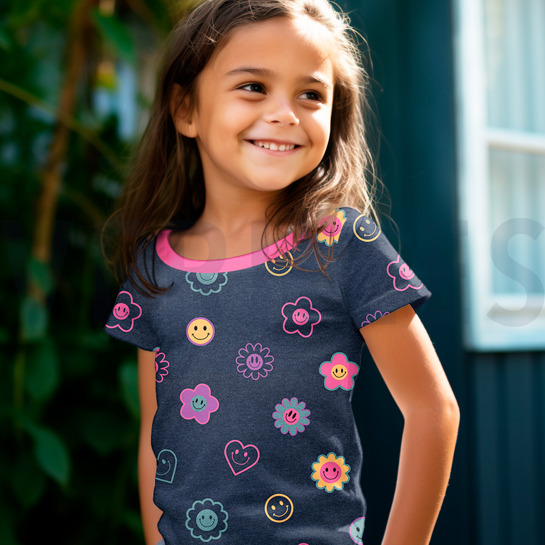 JERSEY MELANGE GLITZER SMILEYS ECRU #7