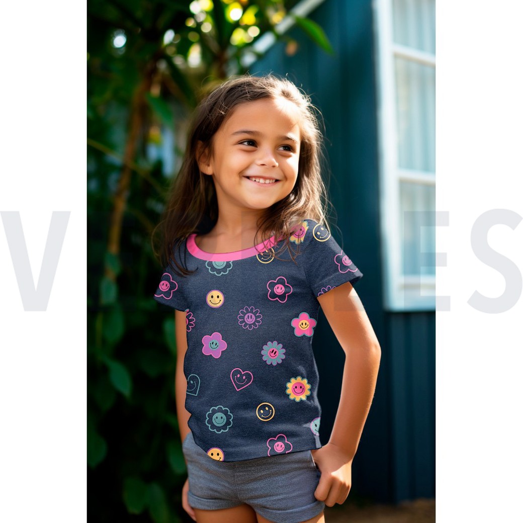 JERSEY MELANGE GLITTER HAPPY FACES INDIGO #7
